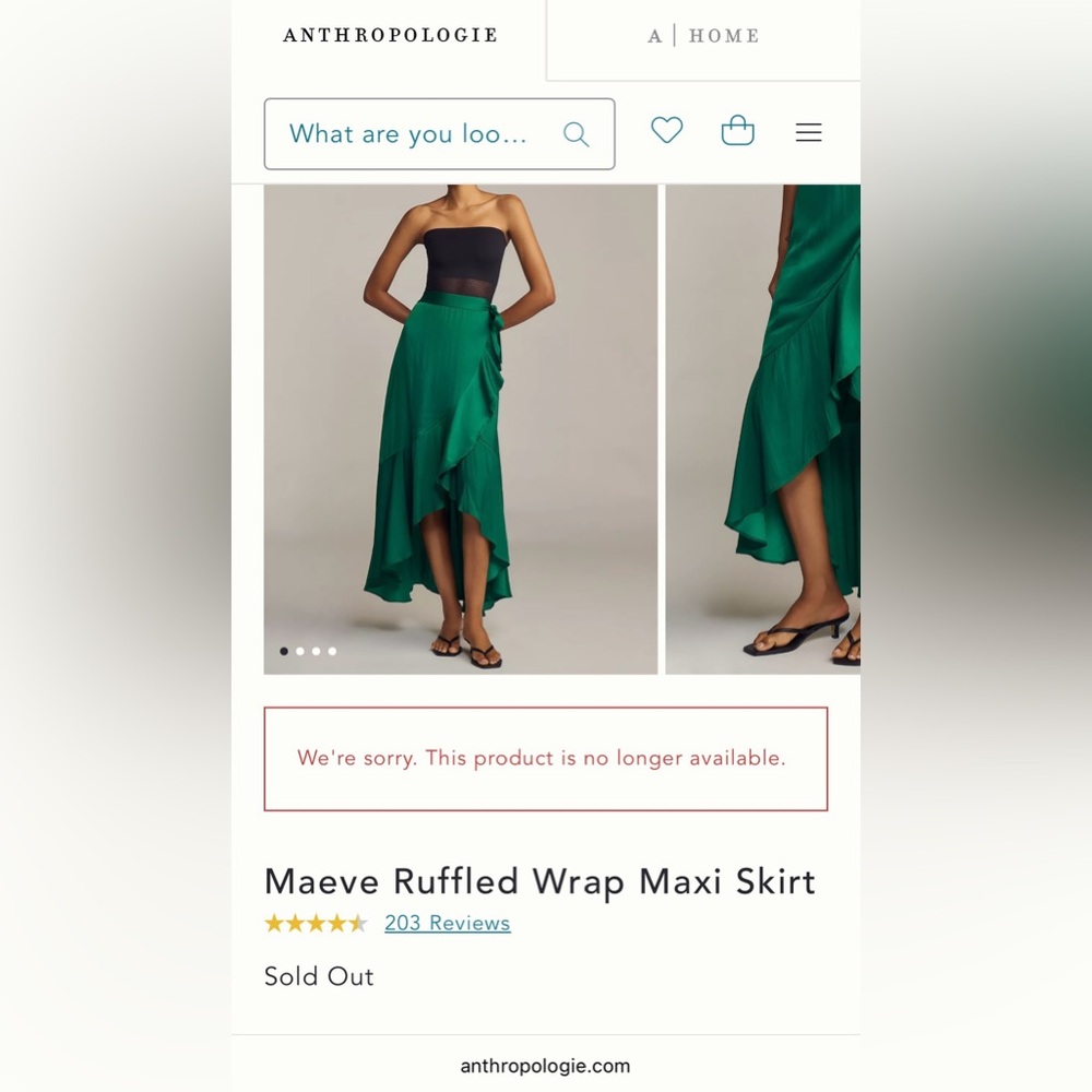 NWT Anthropologie Maeve ruffle maxi wrap skirt sz XS, emerald green